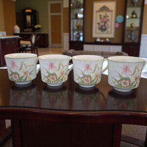 Set of 4 Shafford Jade Lily Porcelain Coffee Cups - Tea Cup Set